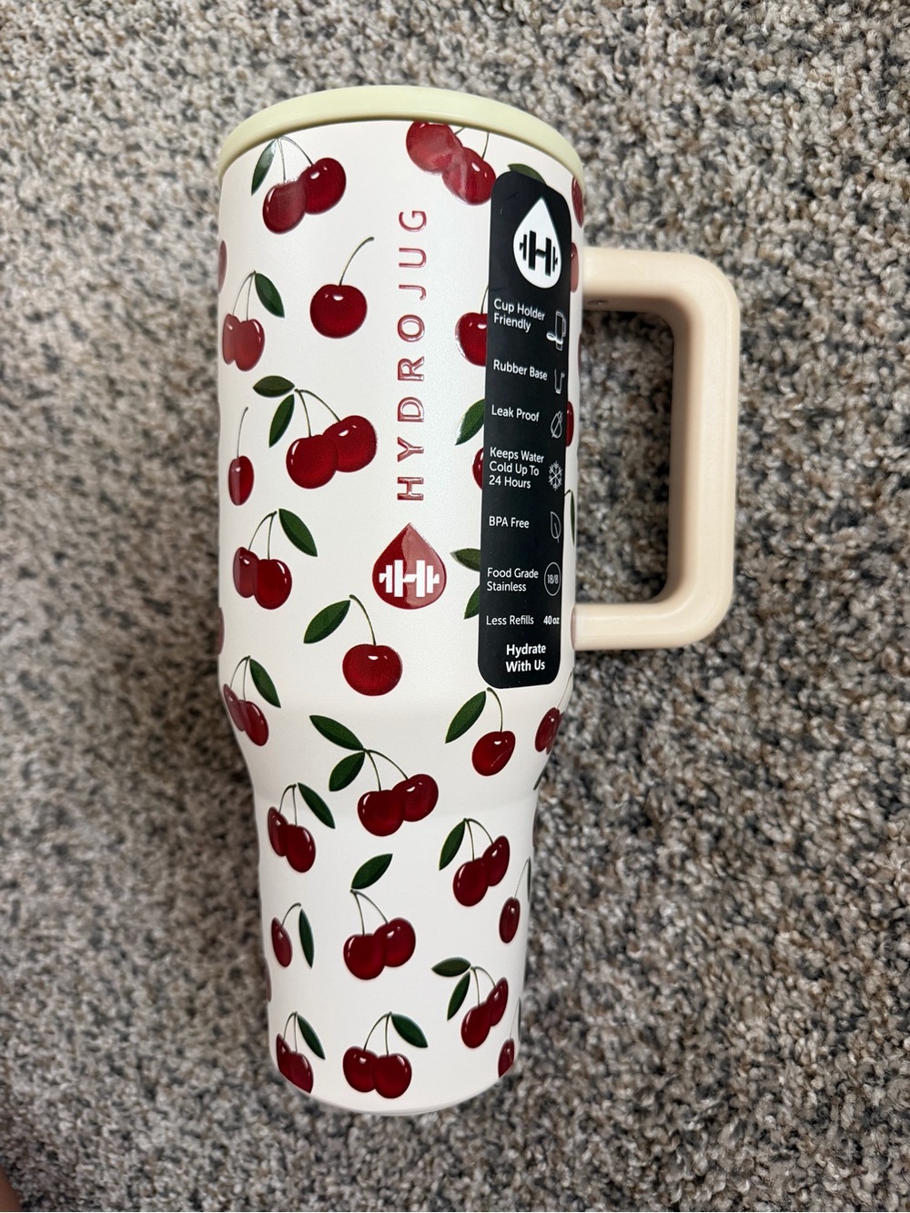 HydroJug Cream Travel Mug with Handle